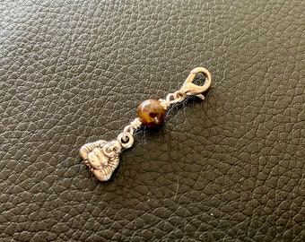 Mini Buddha & Tiger Eye Zipper Pull. Boho Purse Charm. Silver Keychain Charm. Buddhist Amulet. Yoga Gift.