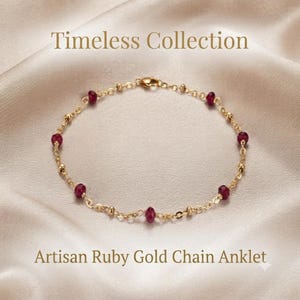 Dainty Ruby Anklet, Gold Plated Chain, Minimalist Summer Jewelry, 4mm Gemstone Bracelet
