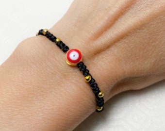 Evil Eye Bracelet. Knotted String Bracelet. Adjustable. Stackable. Unisex. Valentines Gift. Minimalist. Vegan Bracelet. Love Token.