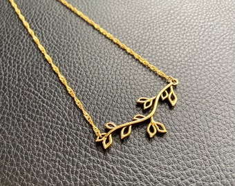 Golden Twig Necklace. Gold Chain Necklace. Vintage Style. Bridesmaids Gift. Flower Girls Gift. Valentines Gift. Love Token. Minimalist.