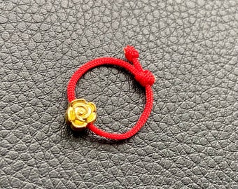 Gold Rose Ring. Red String Ring. String of Fate. Good Luck. Evil Eye. Valentines Gift. Birthday Gift. Minimalist. Love Token.