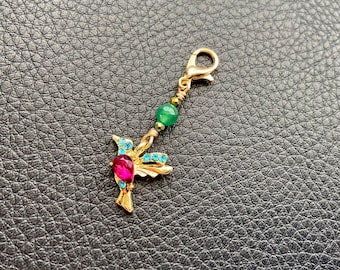 Hummingbird Emerald Zipper Pull. Gemstone Zipper Charm. Spiritual Gift. Minimalist. Love Token.