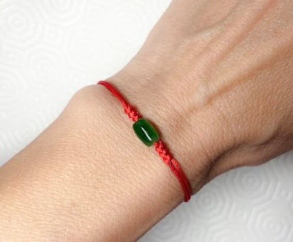 Green Jade Bracelet. Adjustable Red String Bracelet. Stackable. Kabbalah. Evil Eye. Amulet. Chakra Gift. Unisex. Love Token. Minimalist. Etsy Australia