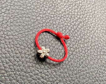 Silver Flower Ring. Red String Ring. String of Fate. Good Luck. Evil Eye. Valentines Gift. Birthday Gift. Minimalist. Love Token.