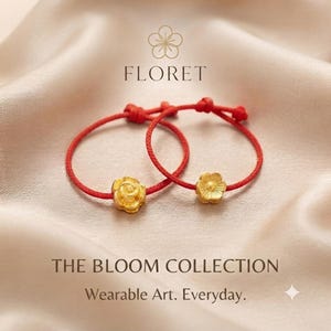 Minimalist Floral Blossom Ring. Red String of Fate.