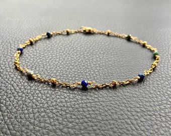 Lapis Lazuli Anklet. Gold Chain Anklet. Women’s Anklet. Layering Anklet. Dainty Anklet. Birthday Gift. Minimalist. Love Token.