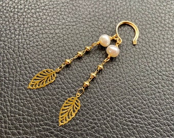 Akoya Pearl Gold Leaf Earrings. Women’s Earrings. Statement Earrings. Bridesmaids Gift. Birthday Gift. Minimalist. Gift for Her. Love Token.