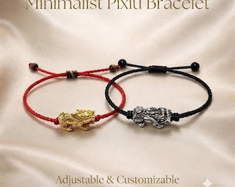 Hantverksmässigt Pixiu-armband i rött snöre - Justerbart och anpassningsbart.