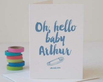 Oh Hello Baby Card - New Baby Card - Baby Girl Card - Baby Boy Card - Personalised Baby Card - Personalized New Baby Card