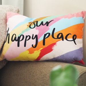 My happy place yellow pillow online