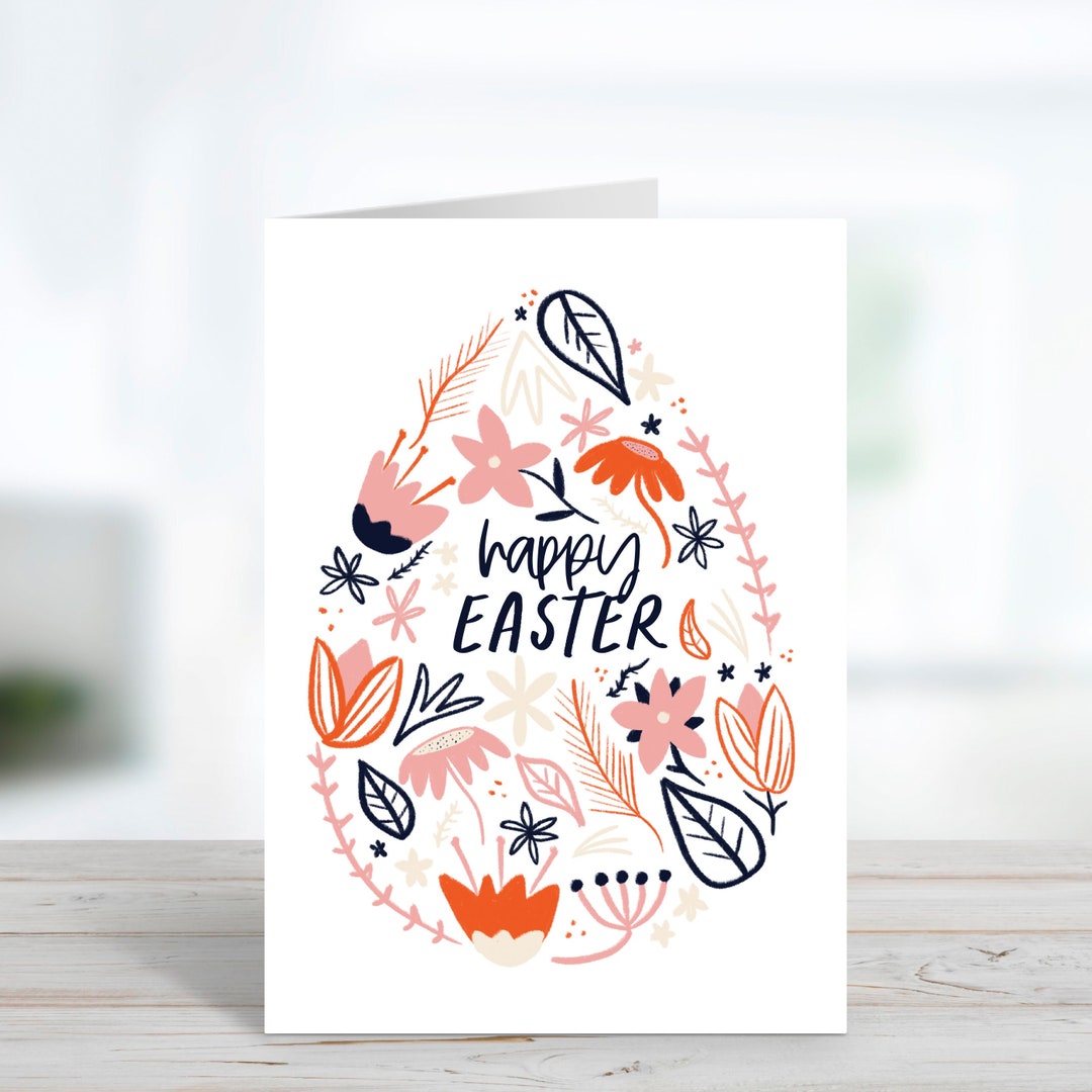 Floral Easter Egg Card - Etsy