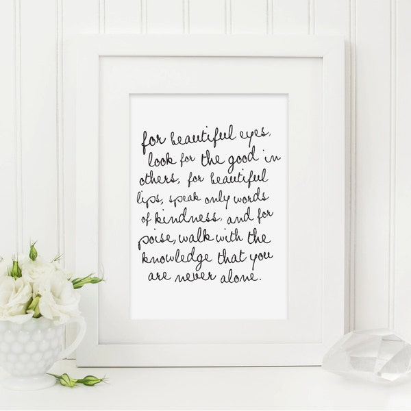Audrey Hepburn Quote Printable - For Beautiful Eyes Quote - Quote Printable - Monochrome Printable - Digital Download