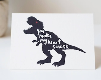You Make My Heart Roar Dinosaur Valentines Day Card - Anniversary Card - Hand Lettered Card - Dinosaur Card - Valentines Day Card
