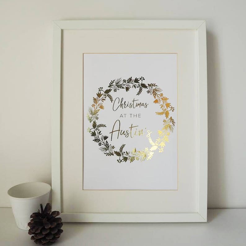 Gold Foil Family Christmas Wreath Personalised Print Etsy