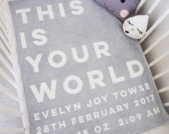 Personalised 'This Is Your World' New Baby Blanket - New Baby Keepsake - Baby Blanket - Personalised New Baby Gift - New Baby Gift