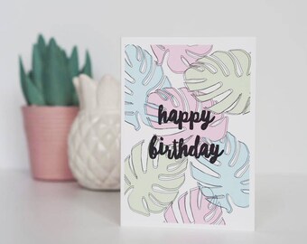 Monstera Leaf Happy Birthday Card