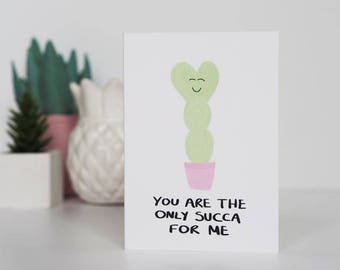 Only Succa For Me Valentines Card - Valentines Day Card - Cactus Card - Romantic Cactus Card - Anniversary Card - Succulent Card
