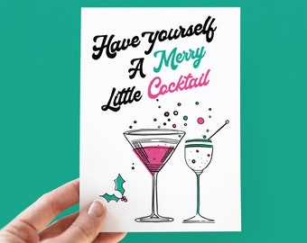 Merry Little Cocktail Retro Style Christmas Card