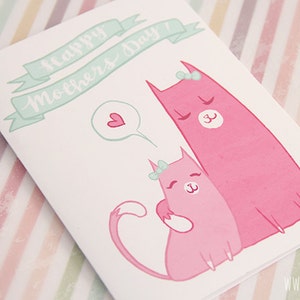 PDF - Mothers Day Card || Kawaii art || Cats || 5x7 greeting card || Instant Download