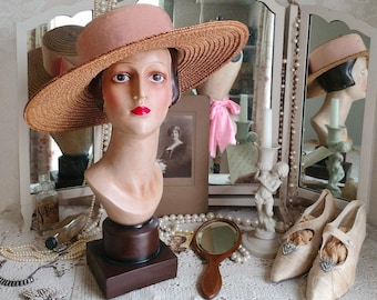 Show-stopping vintage LIBERTY of LONDON natural straw hat~Gorgeous faded wide grosgrain ribbon & bow~Great vintage condition~Display or wear