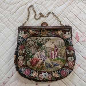 Superb vintage micro petit point evening purse/bag with beautiful scene on both sides~Incredibly fine stitchwork~Gift for her~Special gift