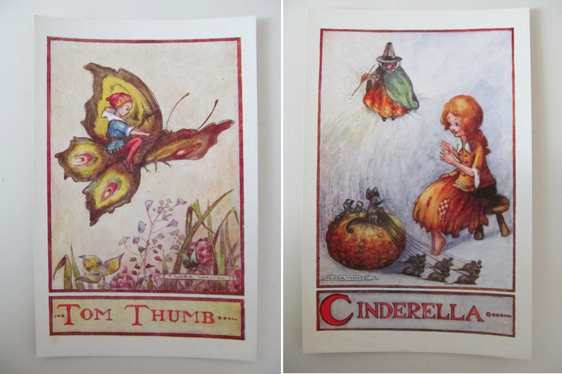 Suberb collection of 36 rare UNUSED VINTAGE Fairy Tale POSTCARDS illustrated by Flora White /& printed by J Salmon Ltd