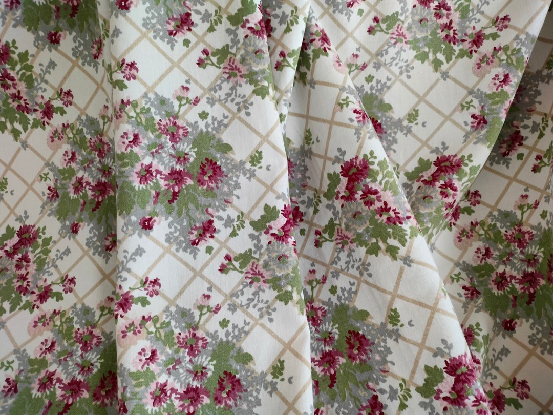 Rideaux Vintage Laura Ashley – Motif Floral Crème – 200 Cm – Linen/coton – Occasion Très Bon état