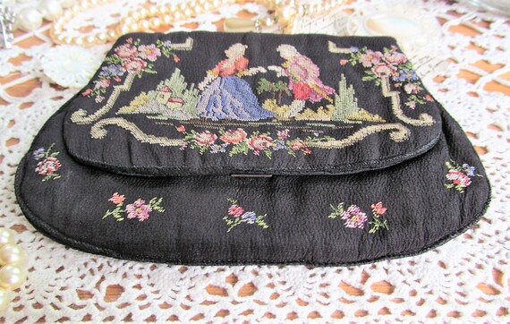 Superb vintage hand embroidered crepe evening clu… - image 9