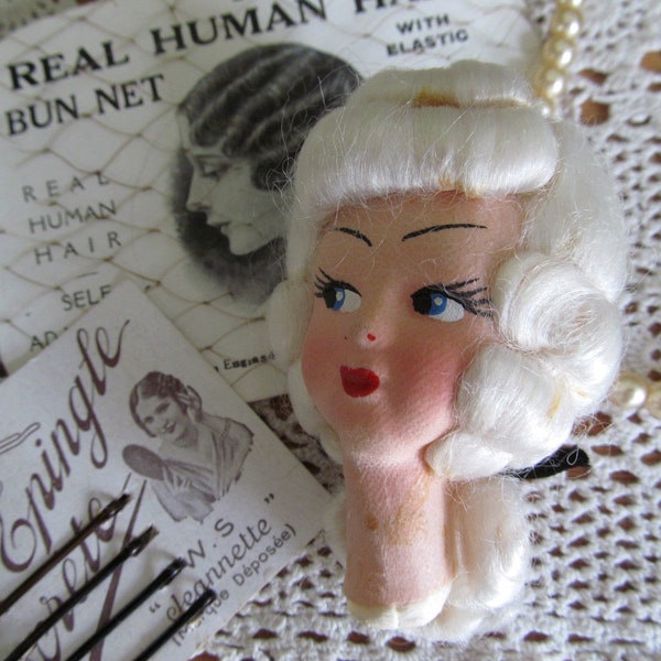 Adorable little antique boudoir doll head~c1920s-30s~Old stock of the kind used on hat stands etc~Perfect for an extra special project