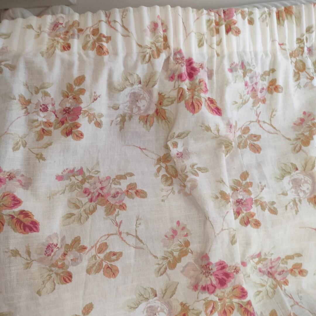 Grands Rideaux Laura Ashley Bleu - 3m18, Fait Main, Années 1990 - Frais De Port Gratuits