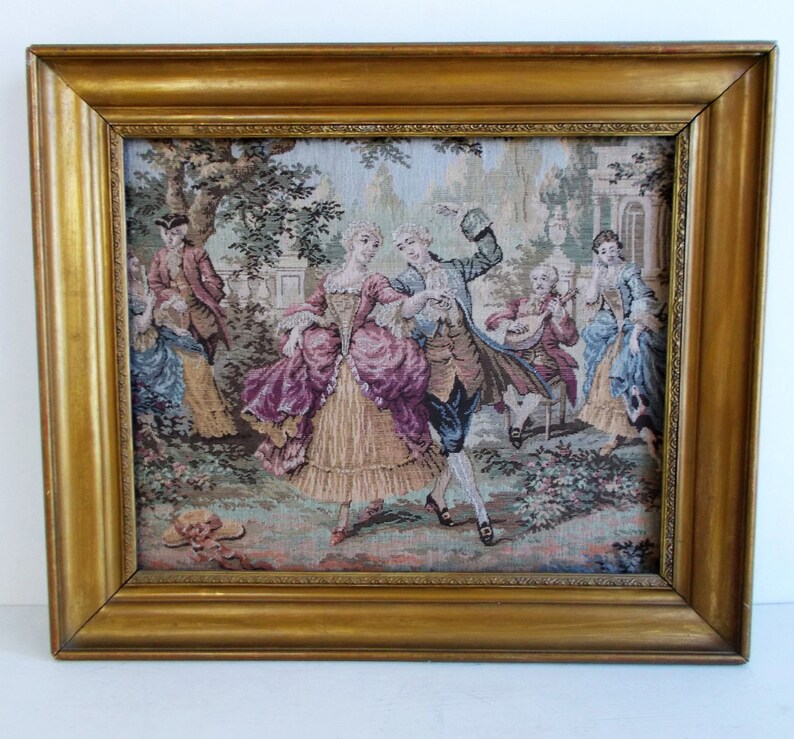 Romantic vintage/antique French framed woven tapestryDancing Etsy