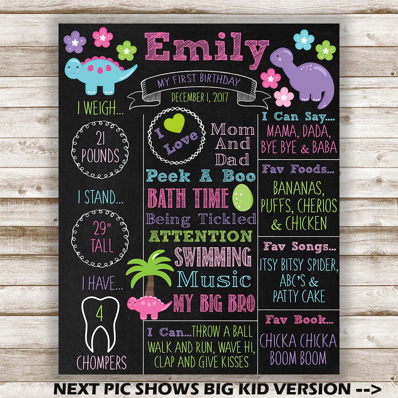 Dinosaur Girl Chalkboard Birthday Sign PrintableDigital DownloadParty InviteChalkboardGirl/'s Party DecorGirly Dino PartyDino Decor
