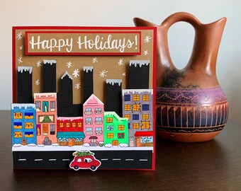 Cityscape Happy Holidays Card, City Christmas Card