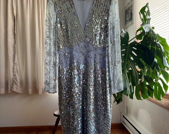 Vintage 1980s Silk Sequin Cocktail Dress by Katheryn Conover By Night