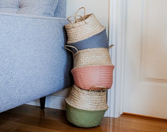 Pastel seagrass basket for nursery, wicker basket, Laundry Basket, Seagrass planter, planter pot, storage basket, flower girl basket