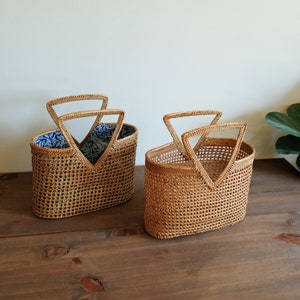 Rhoda top handle bag, rattan day bag , vacation bag, mid size bag, mother's gift, wicker bucket bag