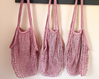 MAUVE  Net Market bag, net shopping bag, reusable market bag, crochet beach bag, ecofriendly gift set
