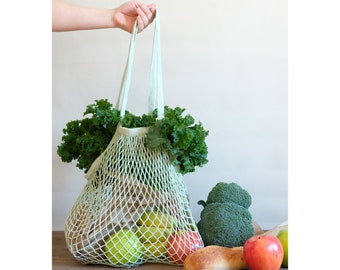 Seafoam Green Net Market bag, net shopping bag, reusable market bag, crochet beach bag, ecofriendly gift set