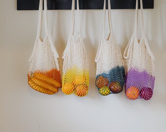 Assorted colors Ombre dyed net market bag, Mesh bag, crochet bag, long net bag, reusable market bag, french market bag, beach bag