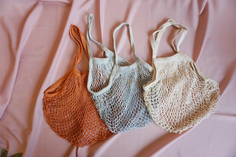 LONG Net Market Bag in assorted colours, reusable market bag, shopping bag, French net bag, zero waste living, grocery bag image 1