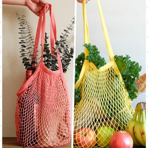 LONG Net Market Bag in assorted colours, reusable market bag, shopping bag, French net bag, zero waste living, grocery bag image 8