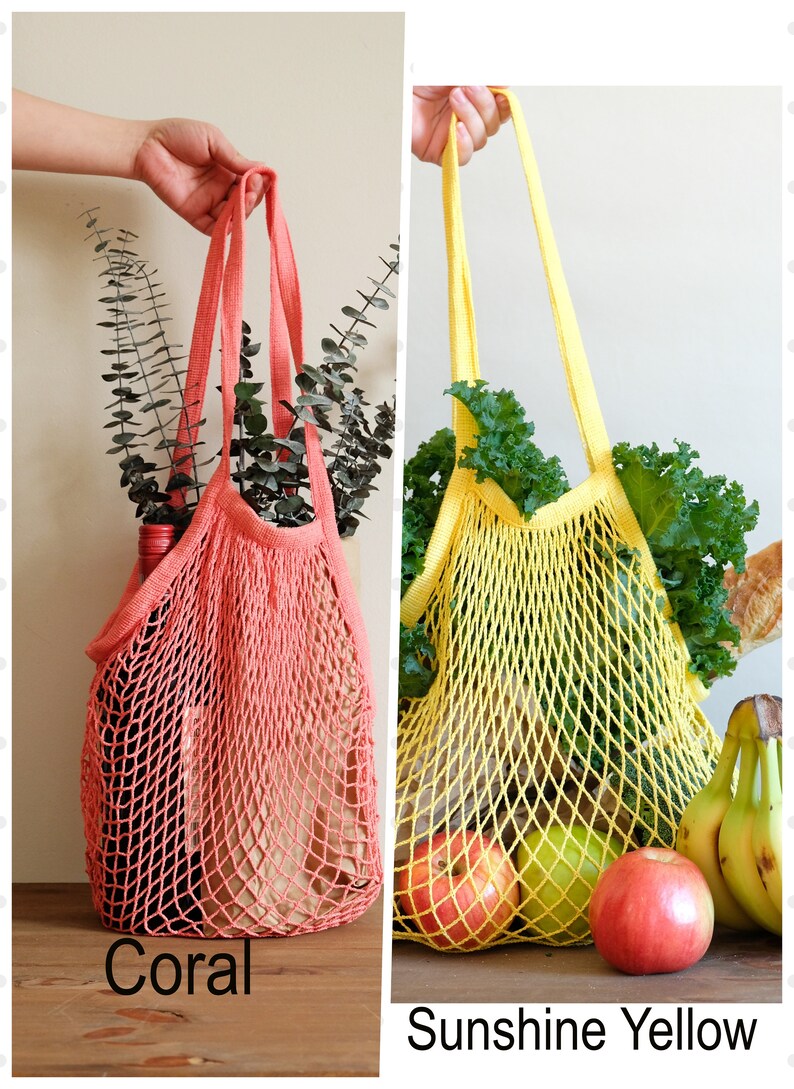 LONG Net Market Bag in assorted colours, reusable market bag, shopping bag, French net bag, zero waste living, grocery bag image 8