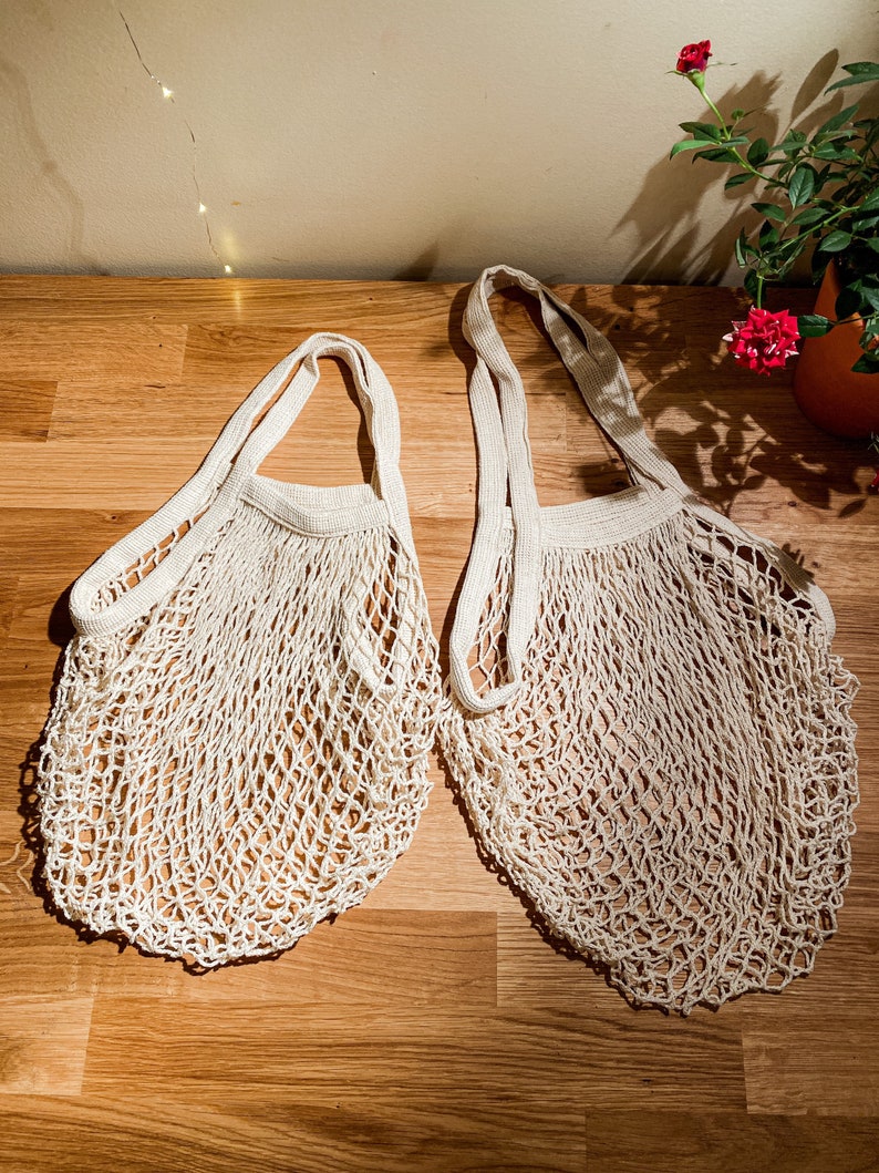 Long handle Net market Bag in Ivory/ cream color , Market bag, grocery net bag, beach bag, string bag, mesh bag, image 4