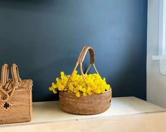 Basket of Gold Rattan Flower basket/ Fruit basket, decorative rattan fruit basket, handwoven wicker flower girl basket