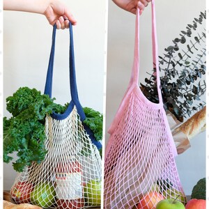 LONG Net Market Bag in assorted colours, reusable market bag, shopping bag, French net bag, zero waste living, grocery bag image 6