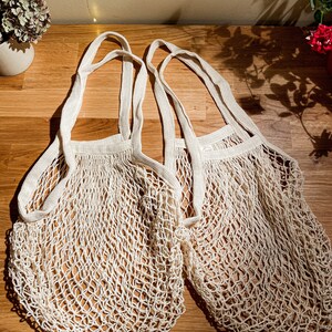 Long handle Net market Bag in Ivory/ cream color , Market bag, grocery net bag, beach bag, string bag, mesh bag, image 7