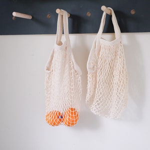Long handle Net market Bag in Ivory/ cream color , Market bag, grocery net bag, beach bag, string bag, mesh bag, image 1
