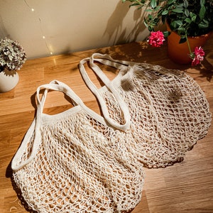 Long handle Net market Bag in Ivory/ cream color , Market bag, grocery net bag, beach bag, string bag, mesh bag, image 8