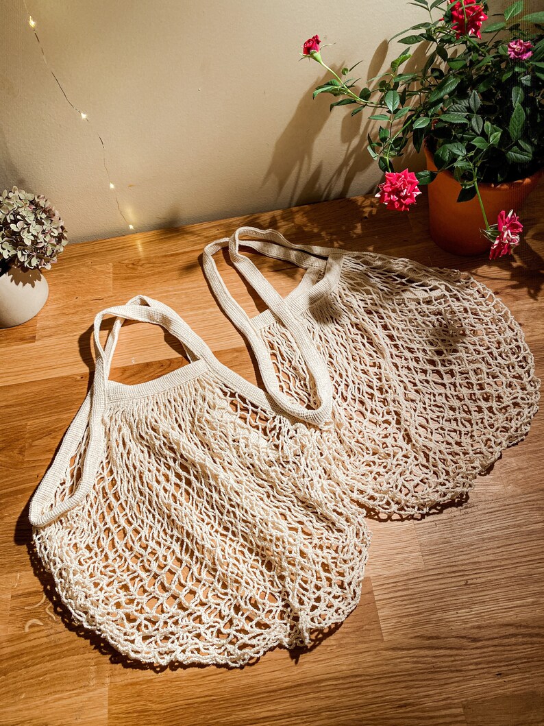 Long handle Net market Bag in Ivory/ cream color , Market bag, grocery net bag, beach bag, string bag, mesh bag, image 8