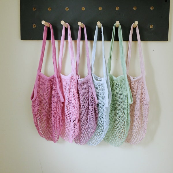 Soft pastel Market bag, Valentine Collection, net shopping bag, reusable market bag, crochet beach bag, ecofriendly gift set
